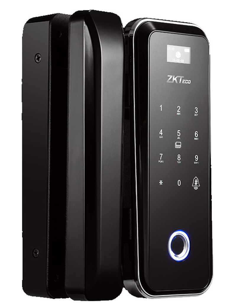 ZK GL300 - Cerradura biométrica para puertas de vidrio / 100 usuarios / Ancho de puerta de o de puerta de 8 a 13 mm / Control remoto