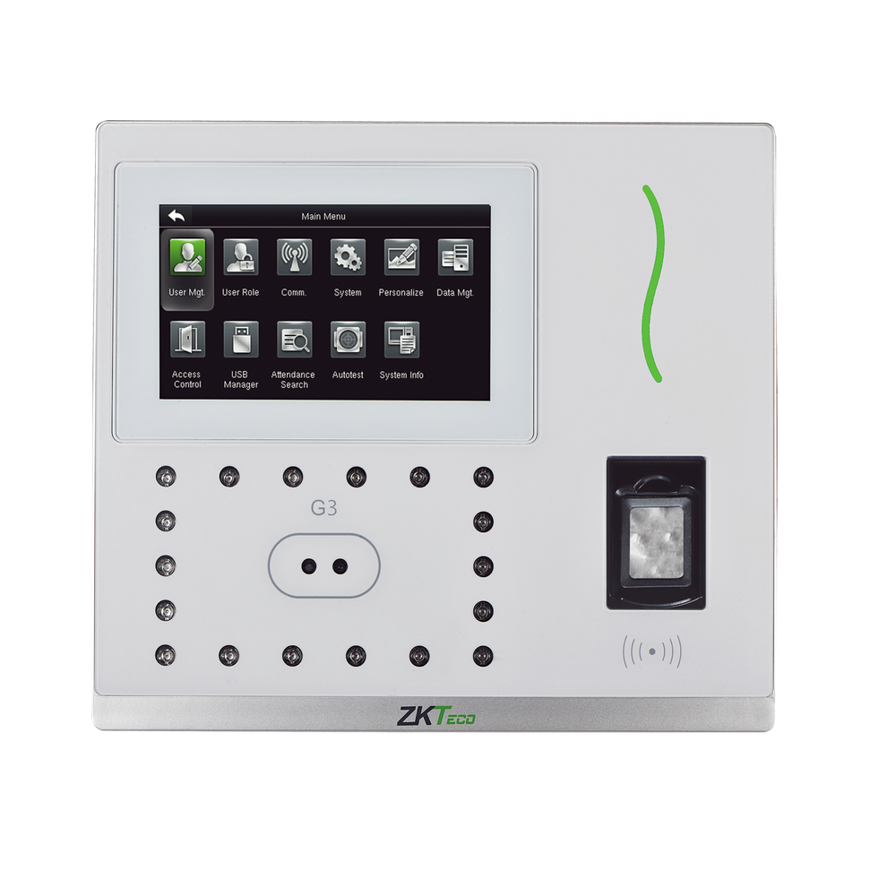 ZK-G3 Checador Biometrico / Reconocimiento Facial / 5,000 huellas  / 10,000 Tarjetas / Soporta DDNS con BIOTIME 7/ Control de acceso integrado / 3 años de garantía / Green Label